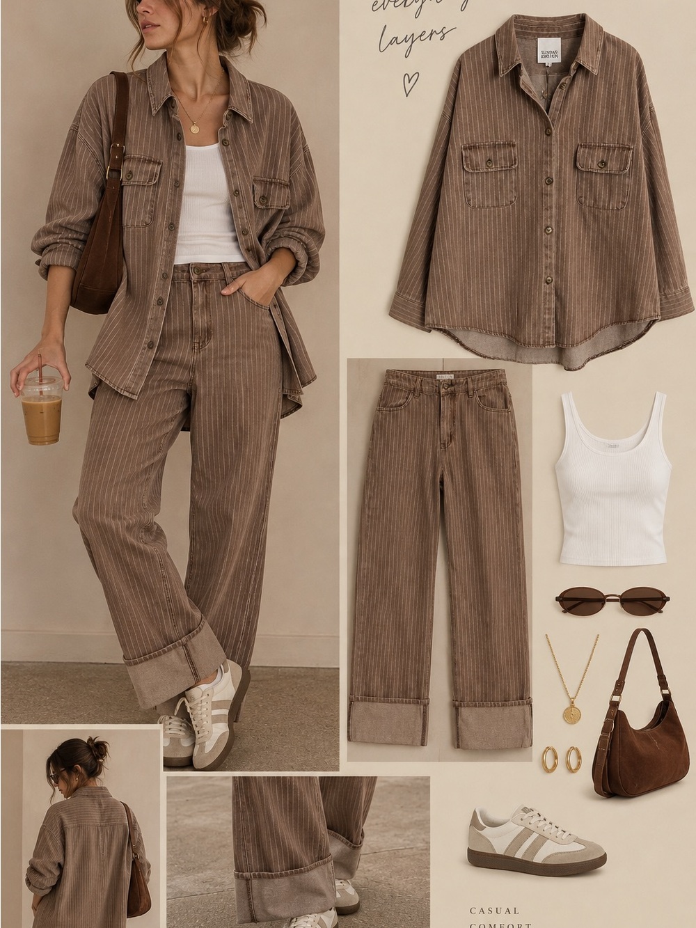 Sunday Edition Brown Pinstripe Oversized Barn Shacket Jacket NWT Size Large - Picture 3 of 3